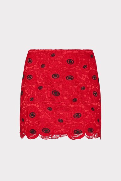 Red lace embroidered mini skirt