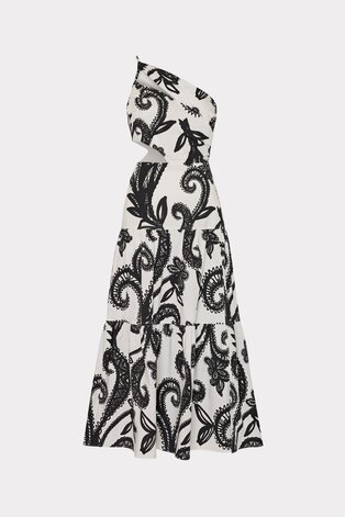 Black and white printed poplin midi dress