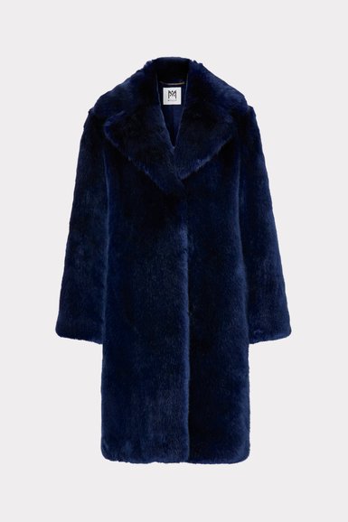 Navy long faux fur coat