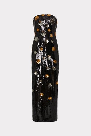 Strapless multi color floral sequins dress