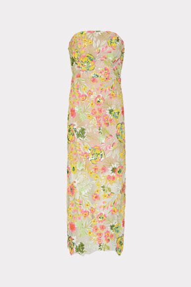 Multi color floral and sequin embroidery dress
