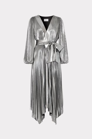 Metallic pleated maxi dress