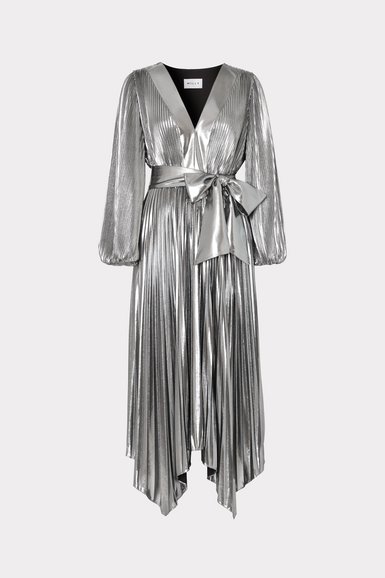 Metallic pleated maxi dress