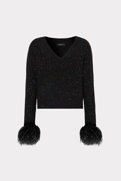 sequin feather cuff sweater