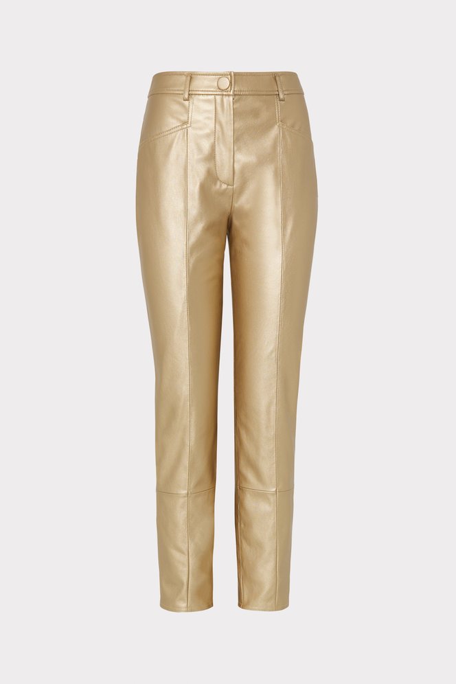 Shop the Rue Vegan Leather Pants in Gold from MILLY