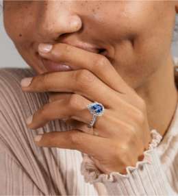 A woman wearing a 14k White Gold Engagement Ring