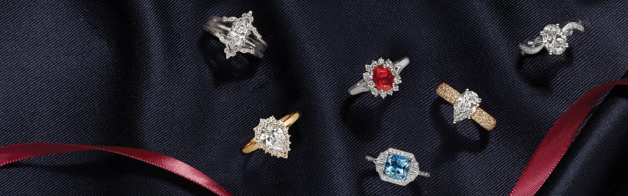 A collection of holiday engagement rings