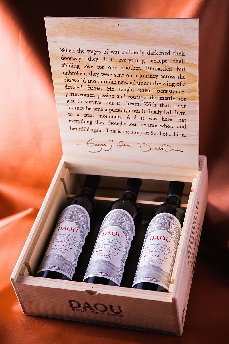 A wooden gift box with 3 bottles of Soul of a Lion
