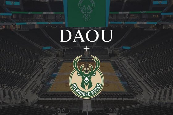 DAOU logo with Milwaukee Bucks logo over basketball arena