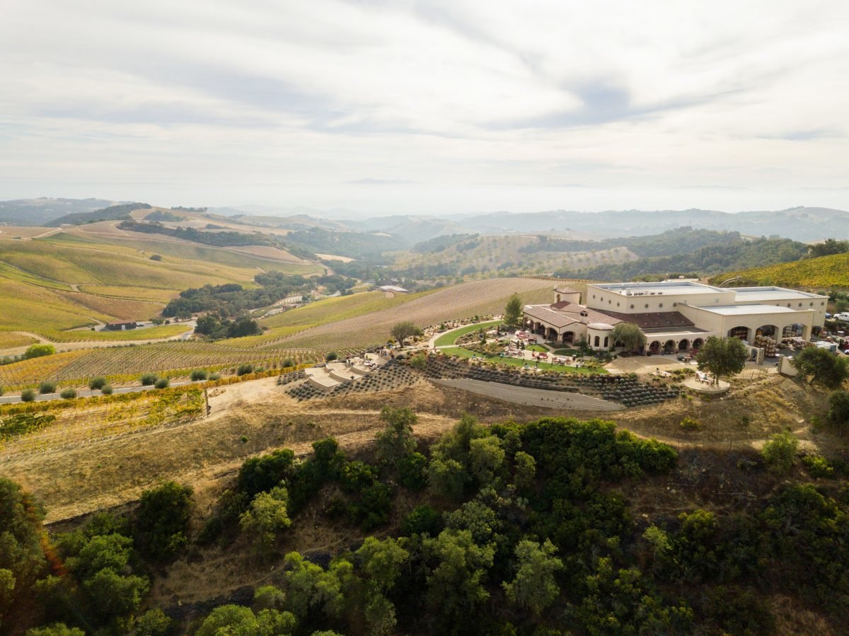 Aerial view of the Daou tasting room and vineyards