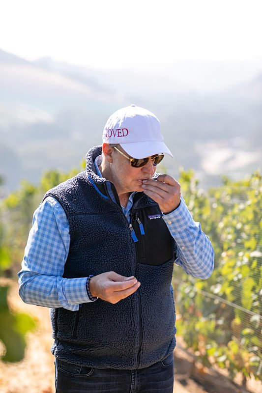 Daniel Daou inspects grapes in the vineyard
