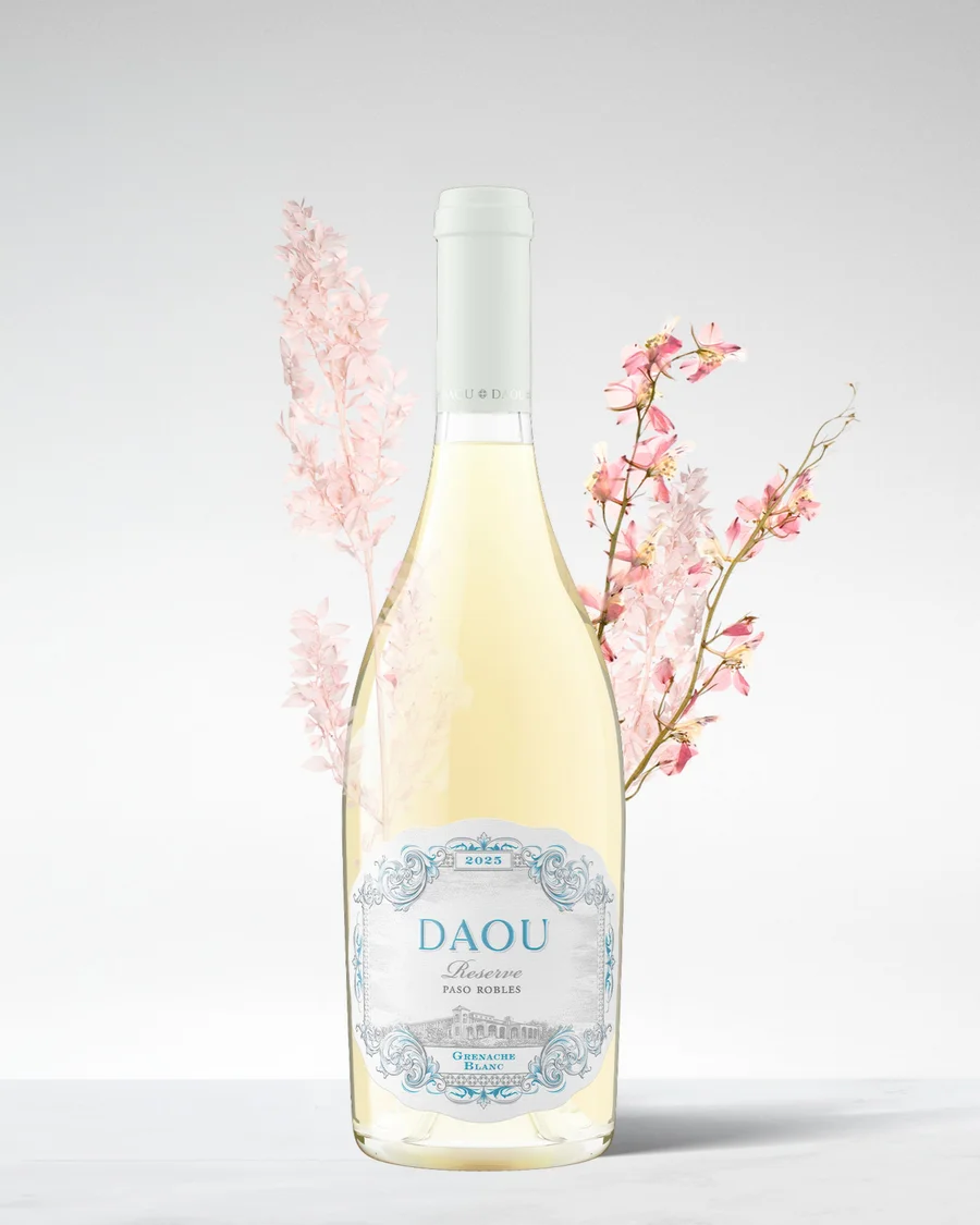 DAOU Reserve Grenache Blanc with peach florals.