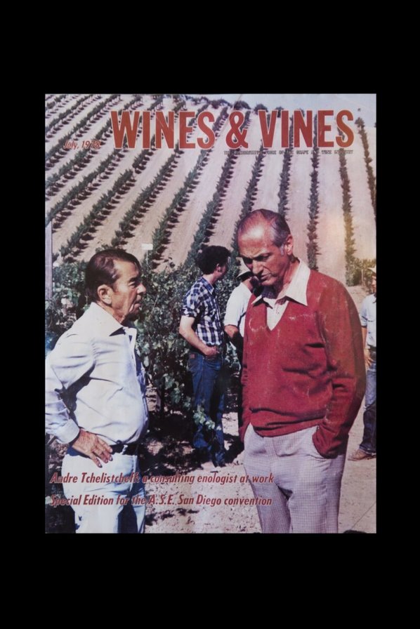 A cover image of Wines & Vines magazine with Tchelistcheff and Hoffman