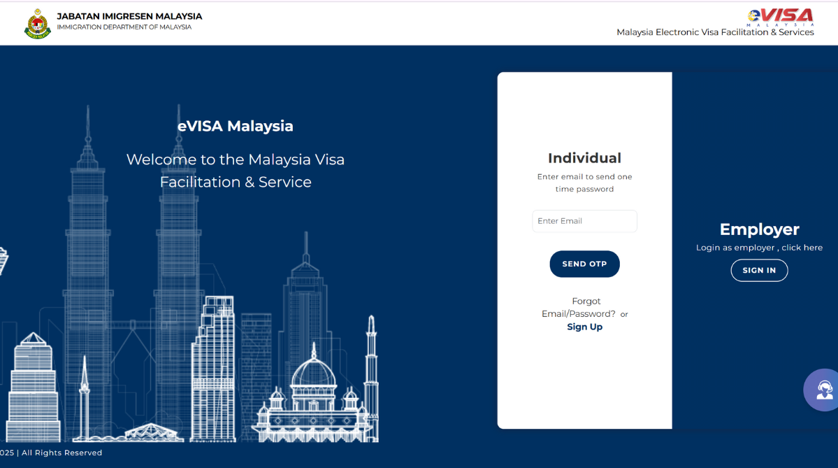 Malaysia’s eVisa registration page