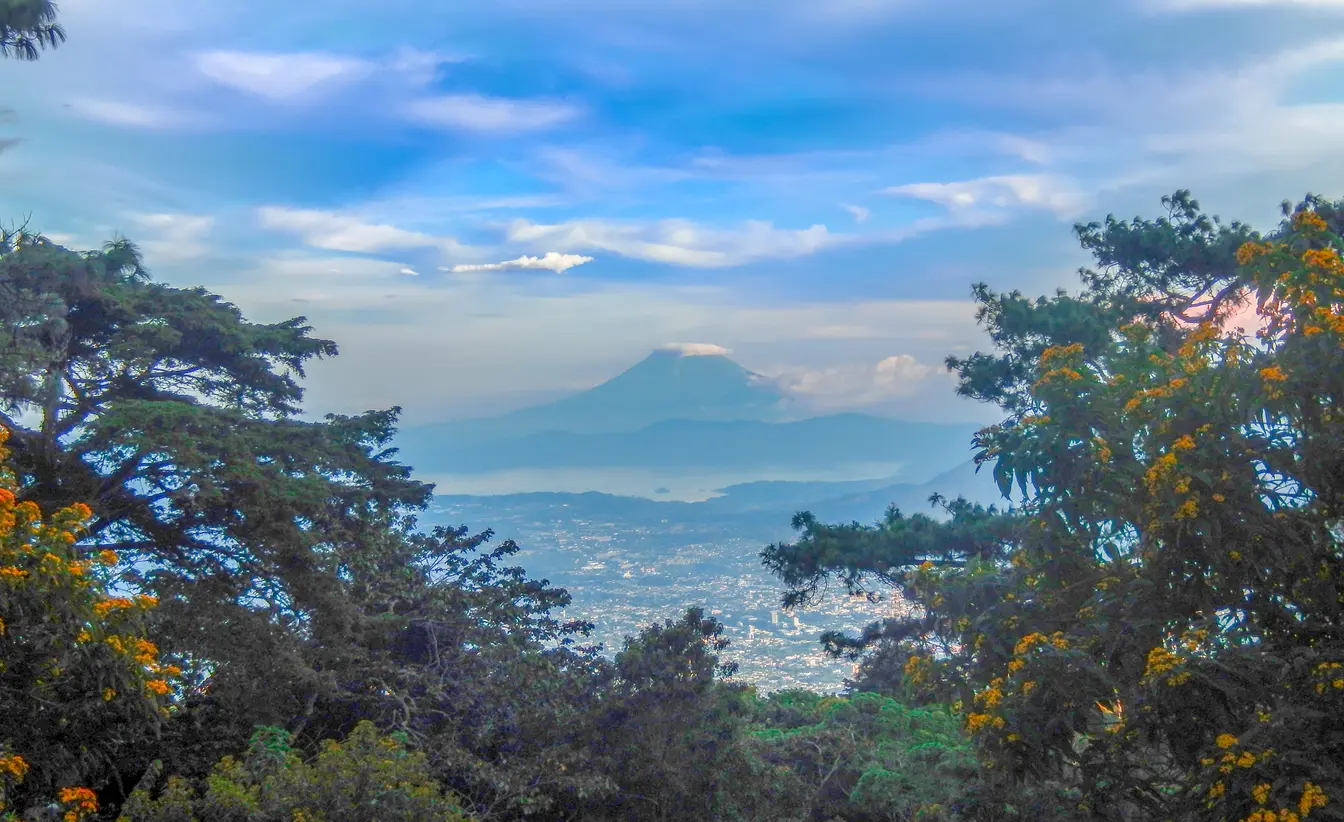 San Salvador and the San Vicente volcano from the El Boqueron lookout.