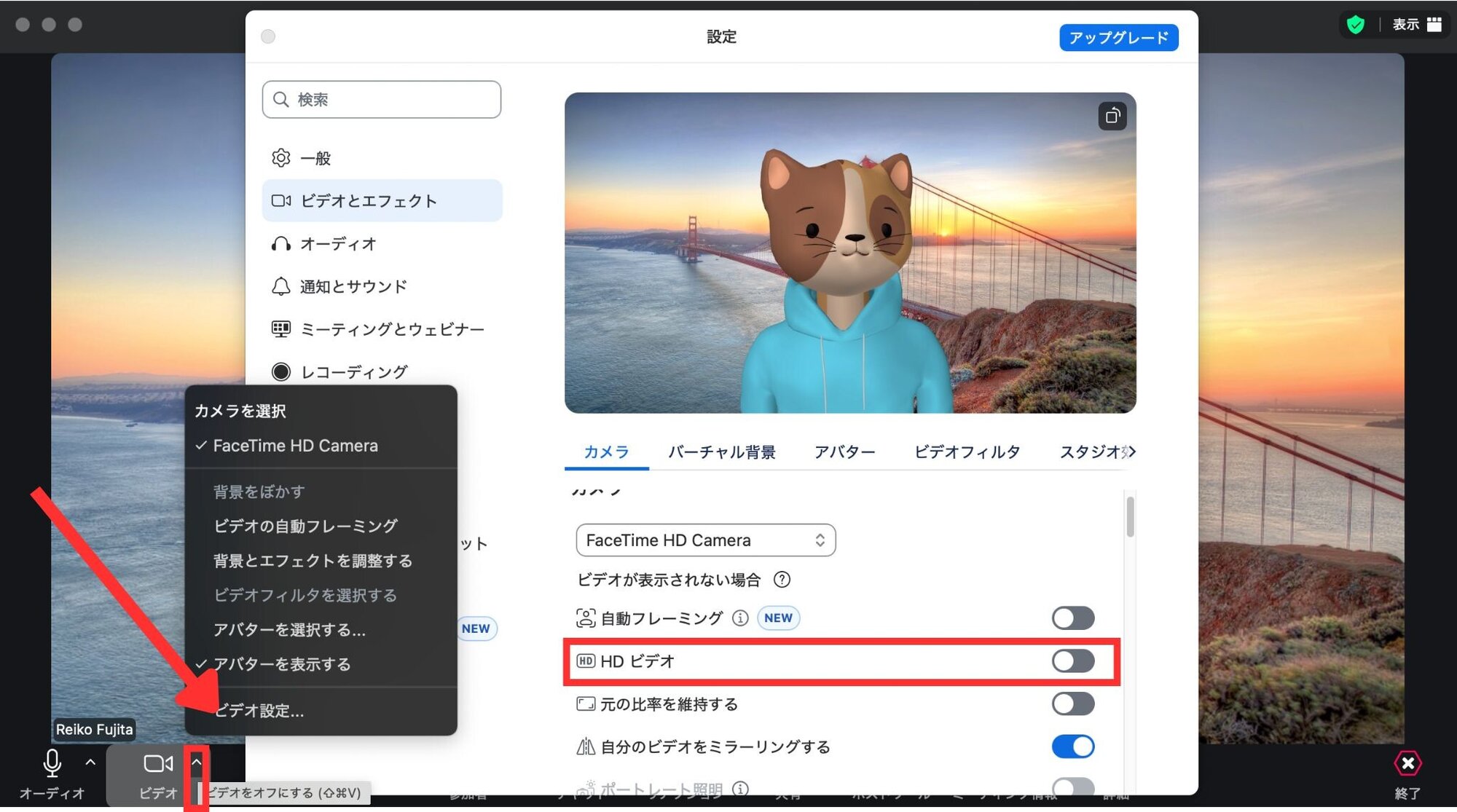 zoom 高画質設定の切り替え方