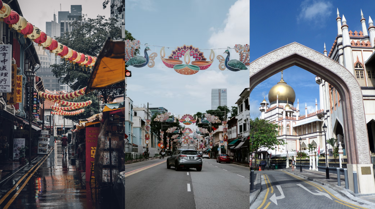 Chinatown (left), Little India (middle), and Kampung Glam (right)