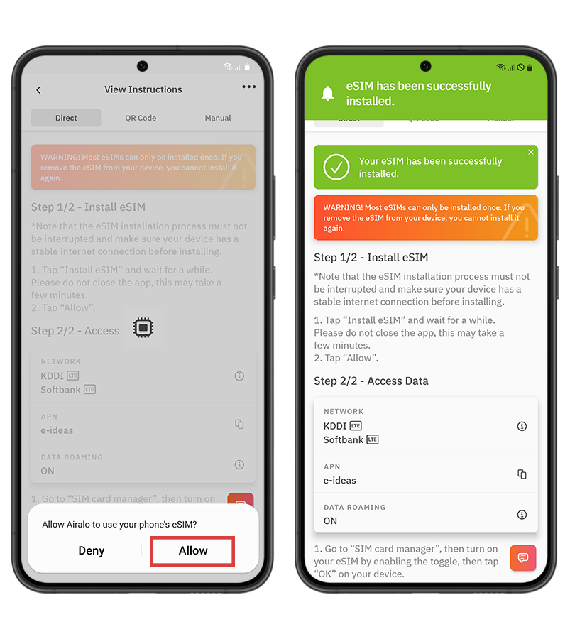 Installing Airalo eSIM on Android -  Direct Method Step 2