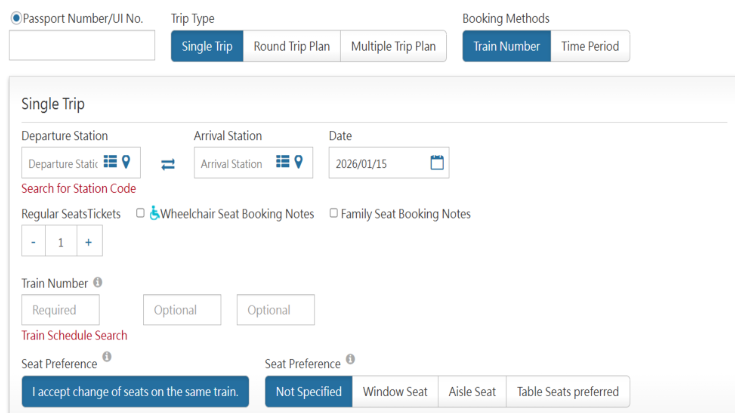 TRA website ticket booking interface for a single trip.