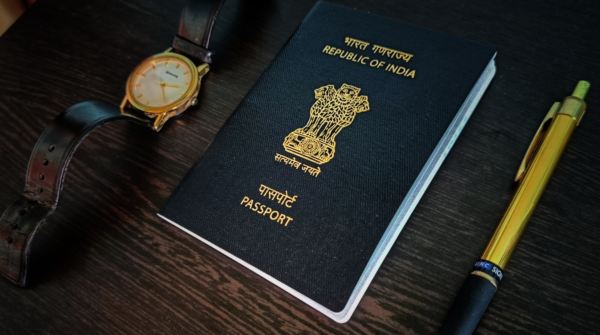 Indian passport on a desk