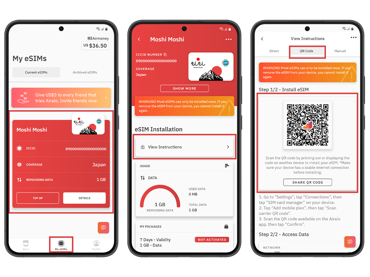 Installing Airalo eSIM on Android -  QR Method Step 1