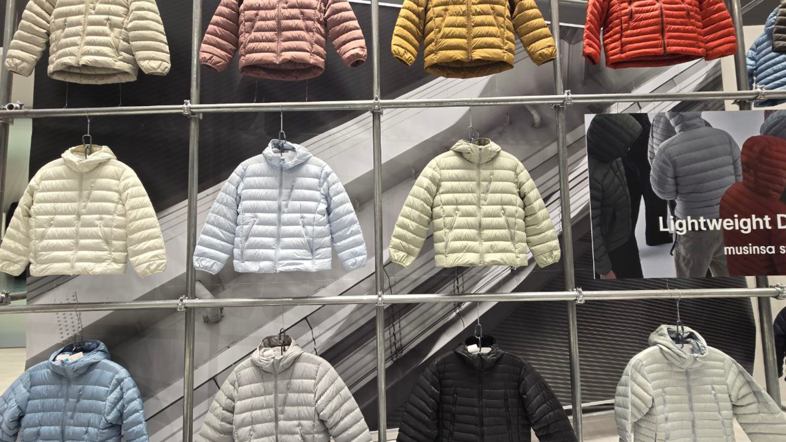 Puffer jackets on display at Musinsa Standard in Hongdae