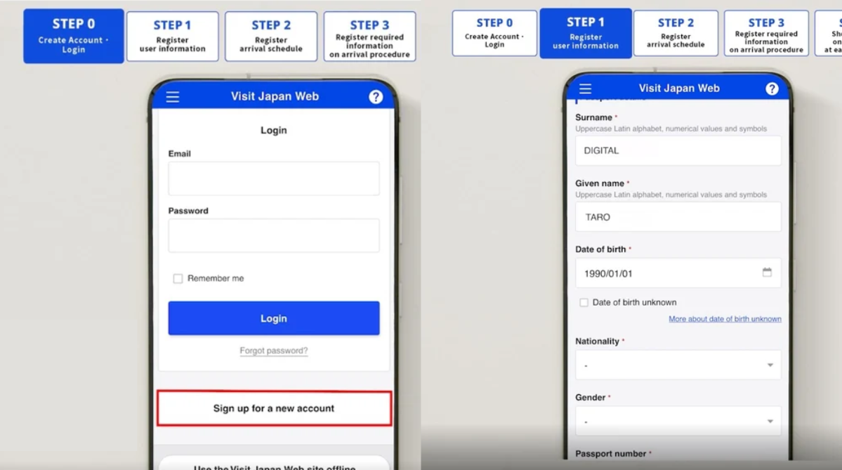 Steps to register yourself as a tourist on Visit Japan Web