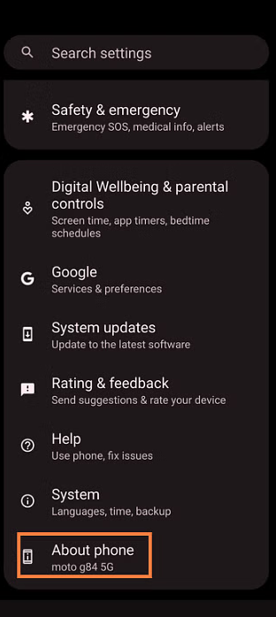 About section for EID number on Android