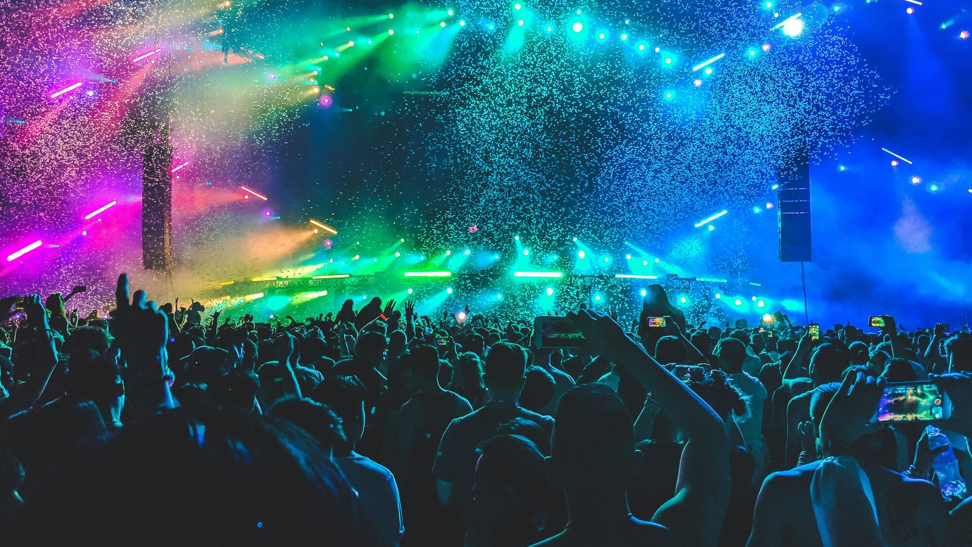 Bright lights and confetti during a pop concert