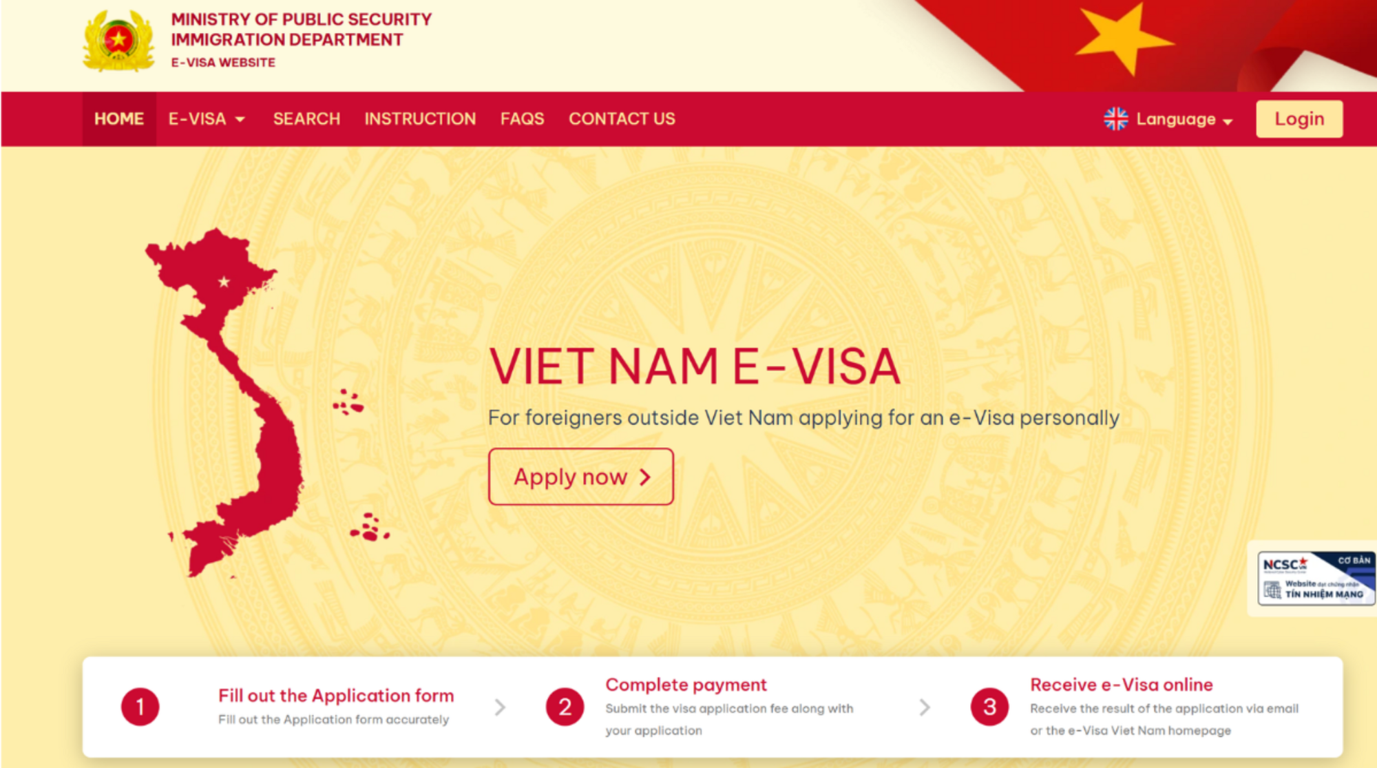 Homepage of the Vietnam e-visa application site
