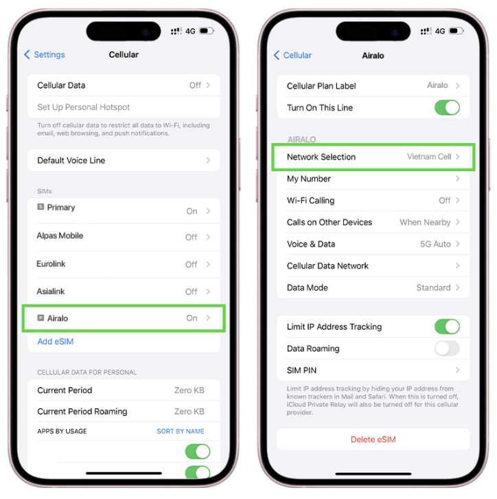 Airalo eSIM connection iPhone
