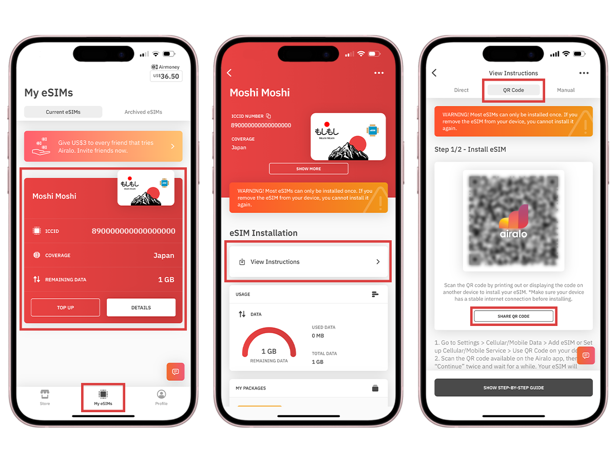 Installing Airalo eSIM on iPhone -  QR Method Step 1