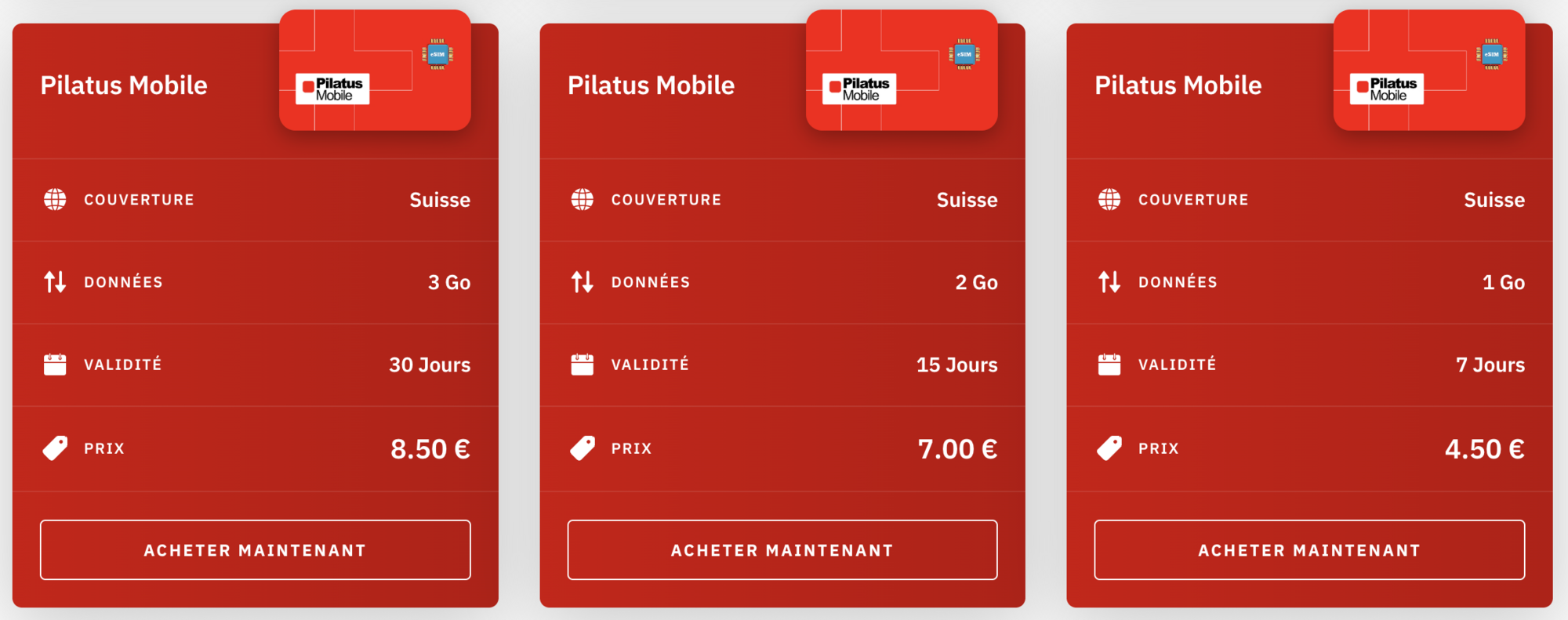 exemples de forfaits prepayes pour la suisse avec airalo