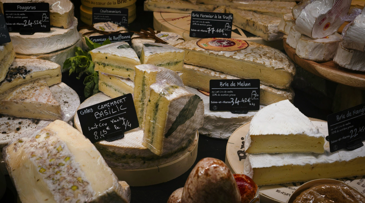 Variety of French cheeses