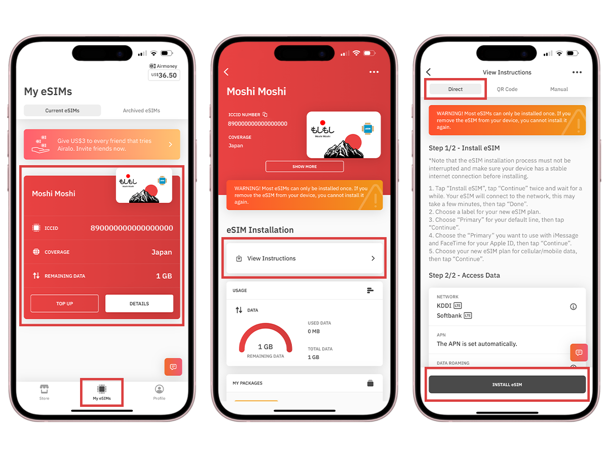 Installing Airalo eSIM on iPhone -  Direct Method Step 1