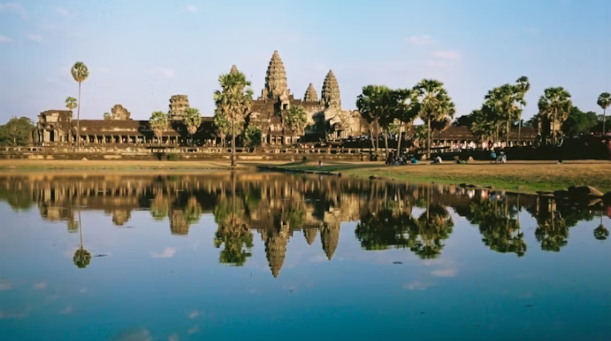 Scenic view of the sky, water and a beach shore in Cambodia