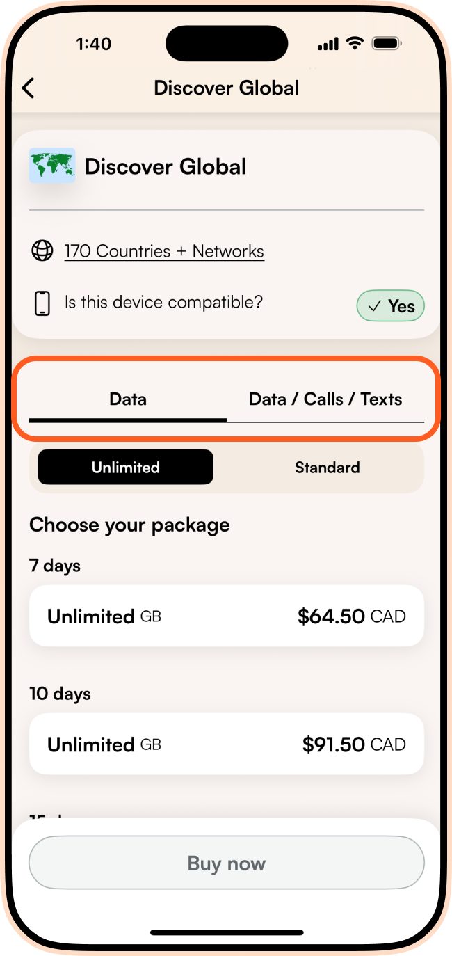 Phone screen with an Airalo eSIM with phone number