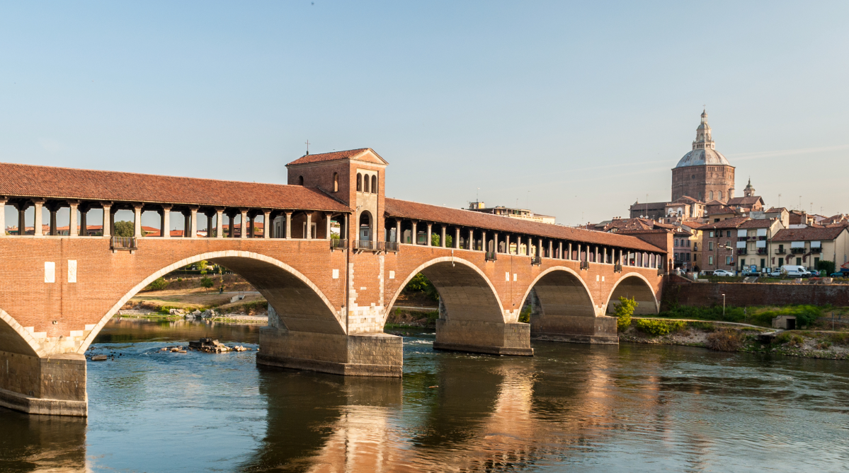 Covered bridge in Pavia, Italy