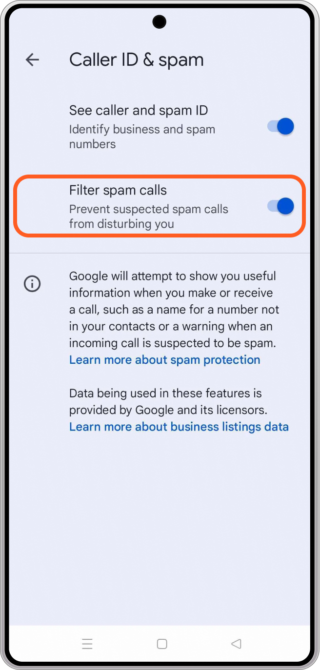 Enable Caller ID & Spam Protection Android