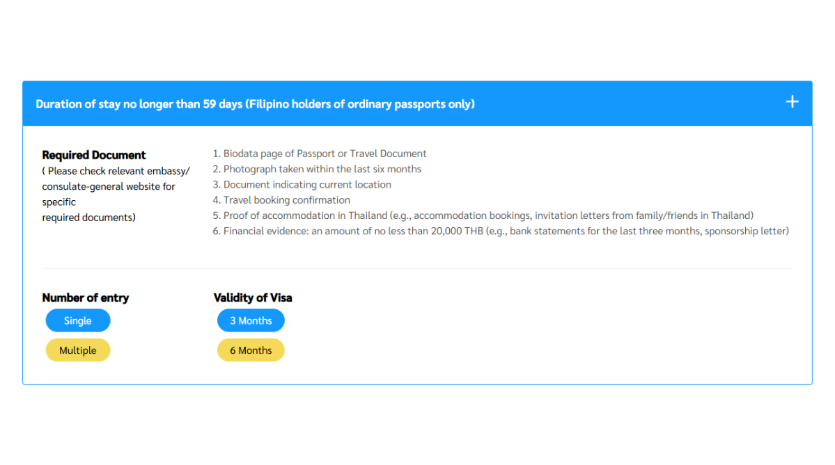 Details on document requirements for Filipinos intending to stay in Thailand for over 59 days.