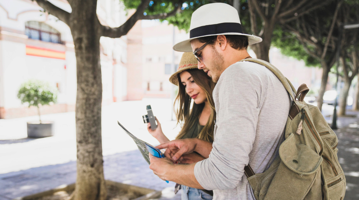 travelers looking at a map