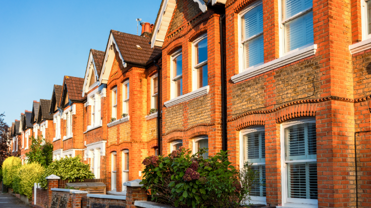 A row of red terraced houses in Ealing, London, which half marathon runners will see as they take the route.