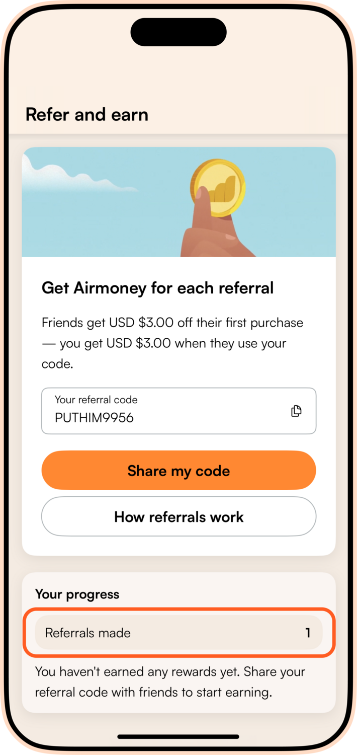 Step 4: You Get US$3 Airmoney Credit