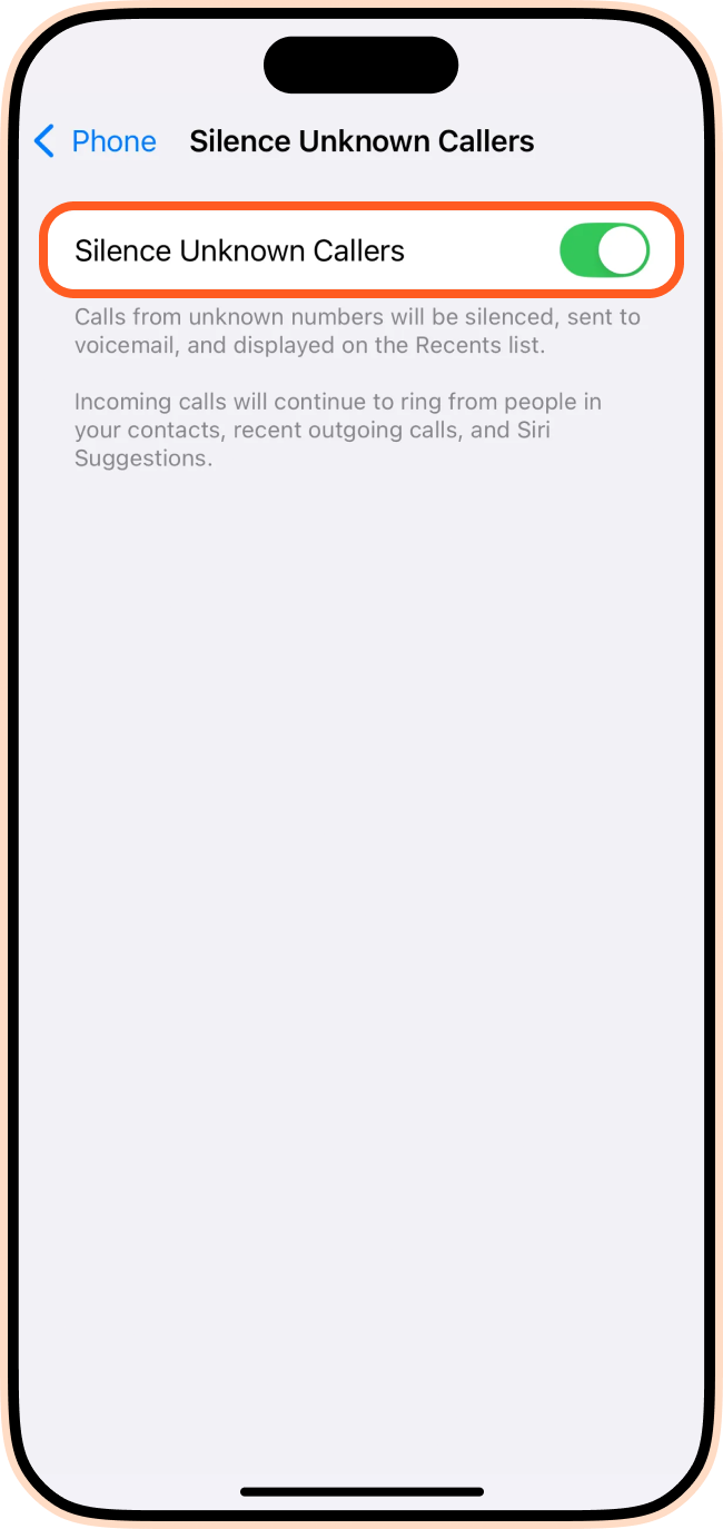 Silence Unknown Callers iPhone