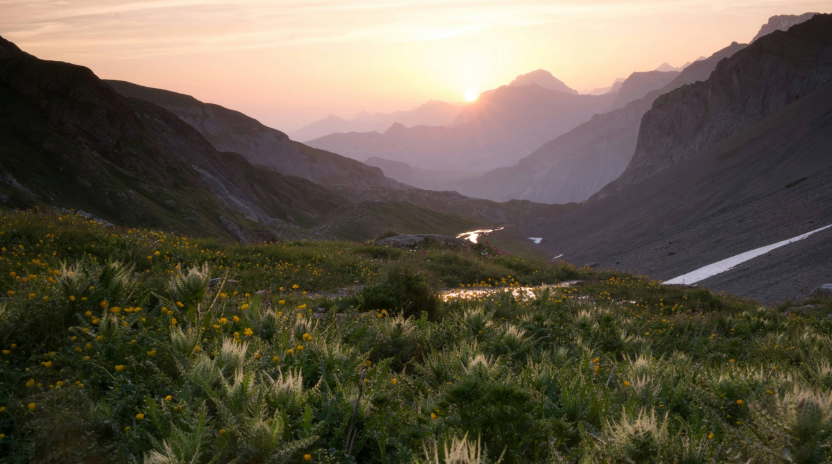 Sun rising in the Swiss Alps