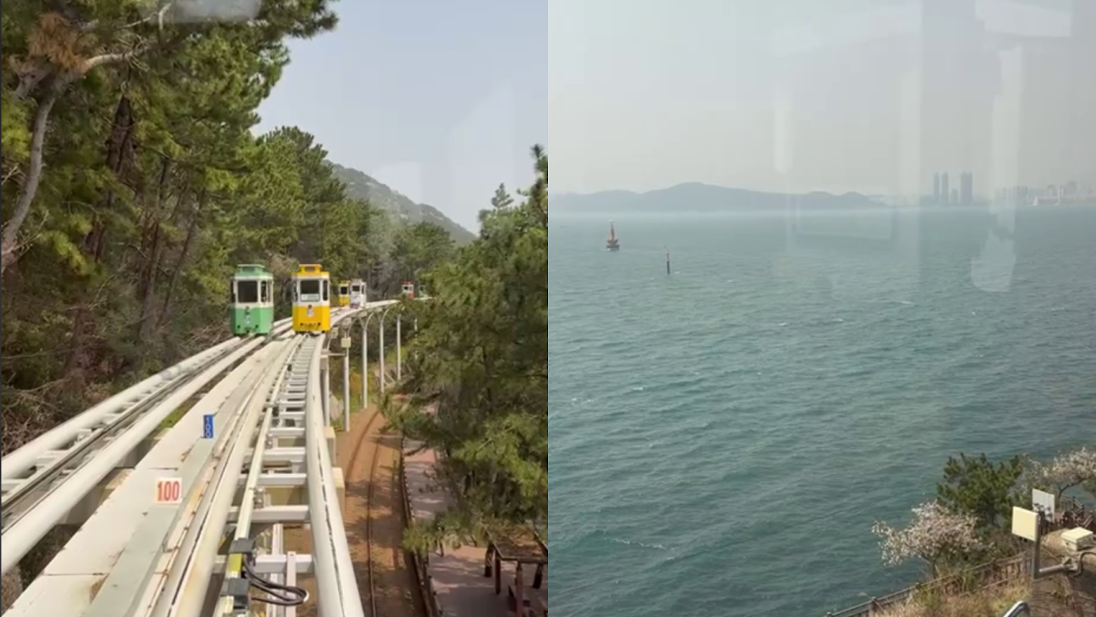 Views from inside a Haeundae Blueline Park Sky Capsule (해운대 블루라인파크 스카이캡슐)
