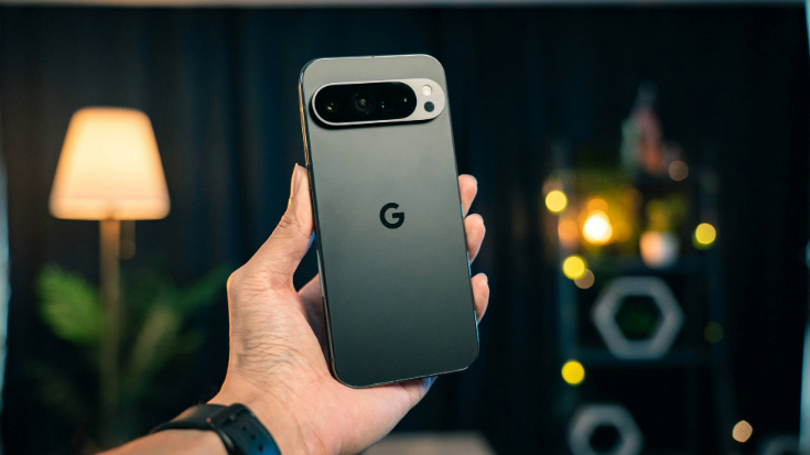 Person holding a sleek Google Pixel with the camera bar visible indoors, symbolising Google Pixel eSIM compatibility for seamless travel data, to illustrate a blog post entitled 'Are Google Pixel Phones eSIM Compatible?'