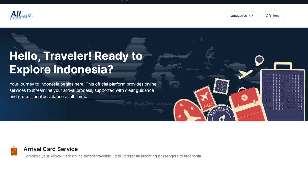 Web page to submit Indonesia arrival card.