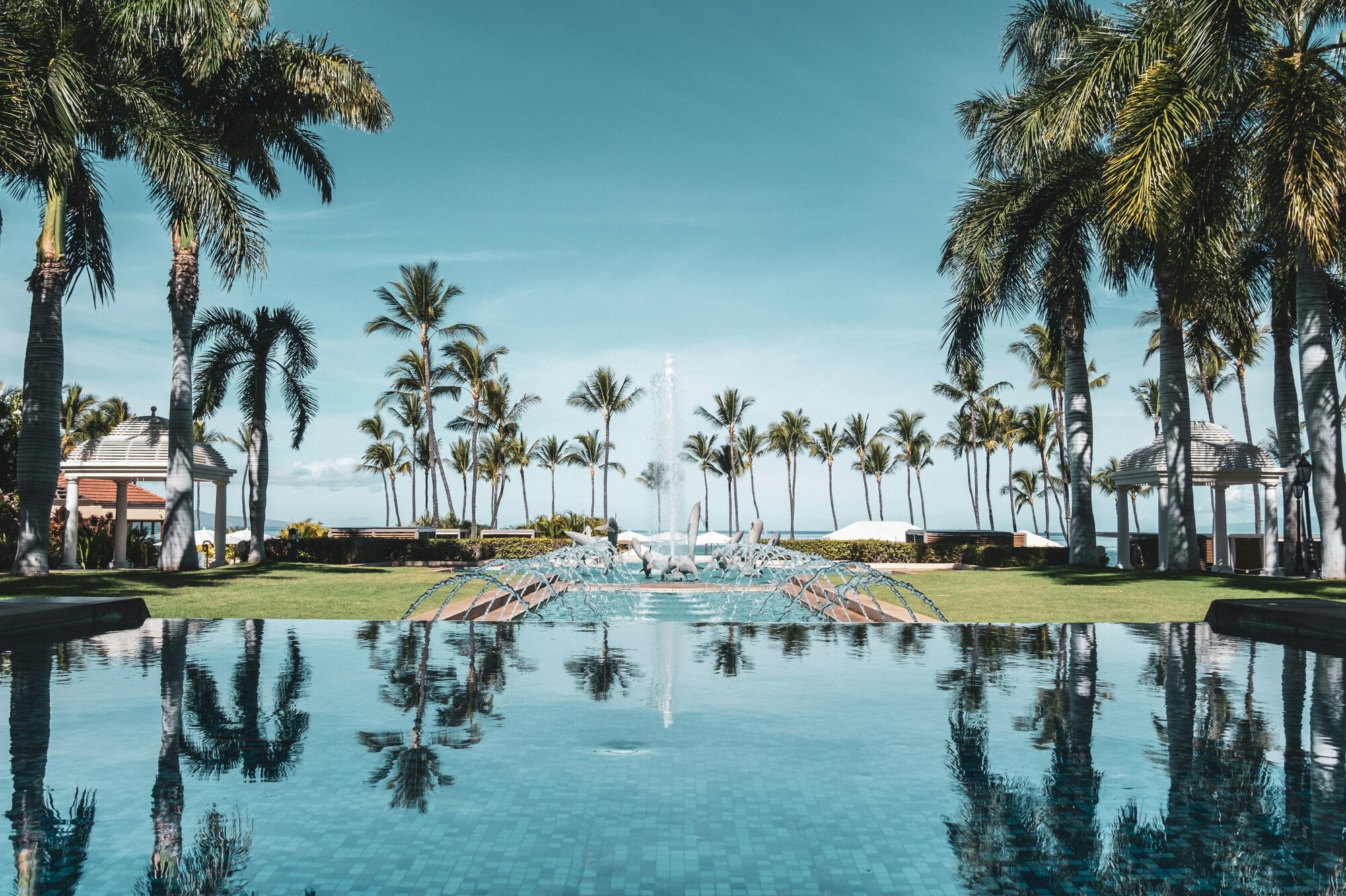 Wailea Beach resort in Hawaii, with palm trees and a pool