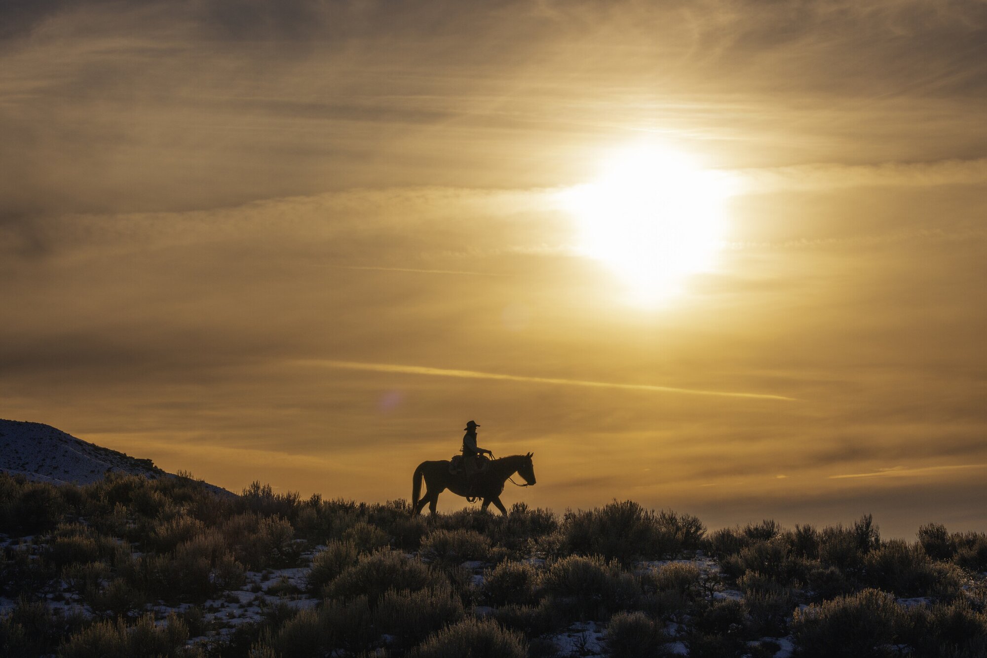 Mann auf Pferd mit SIM-Karte in Amerika
